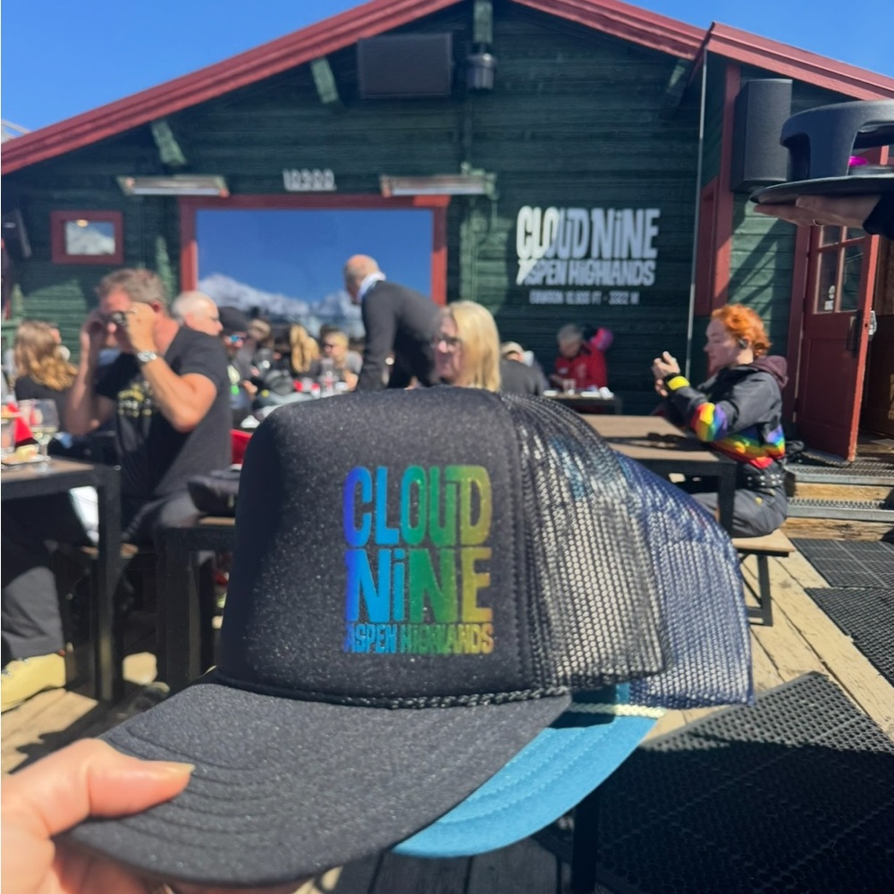 Cloud Nine Aspen Highlands Black Metallic Rainbow Trucker Hat 2025